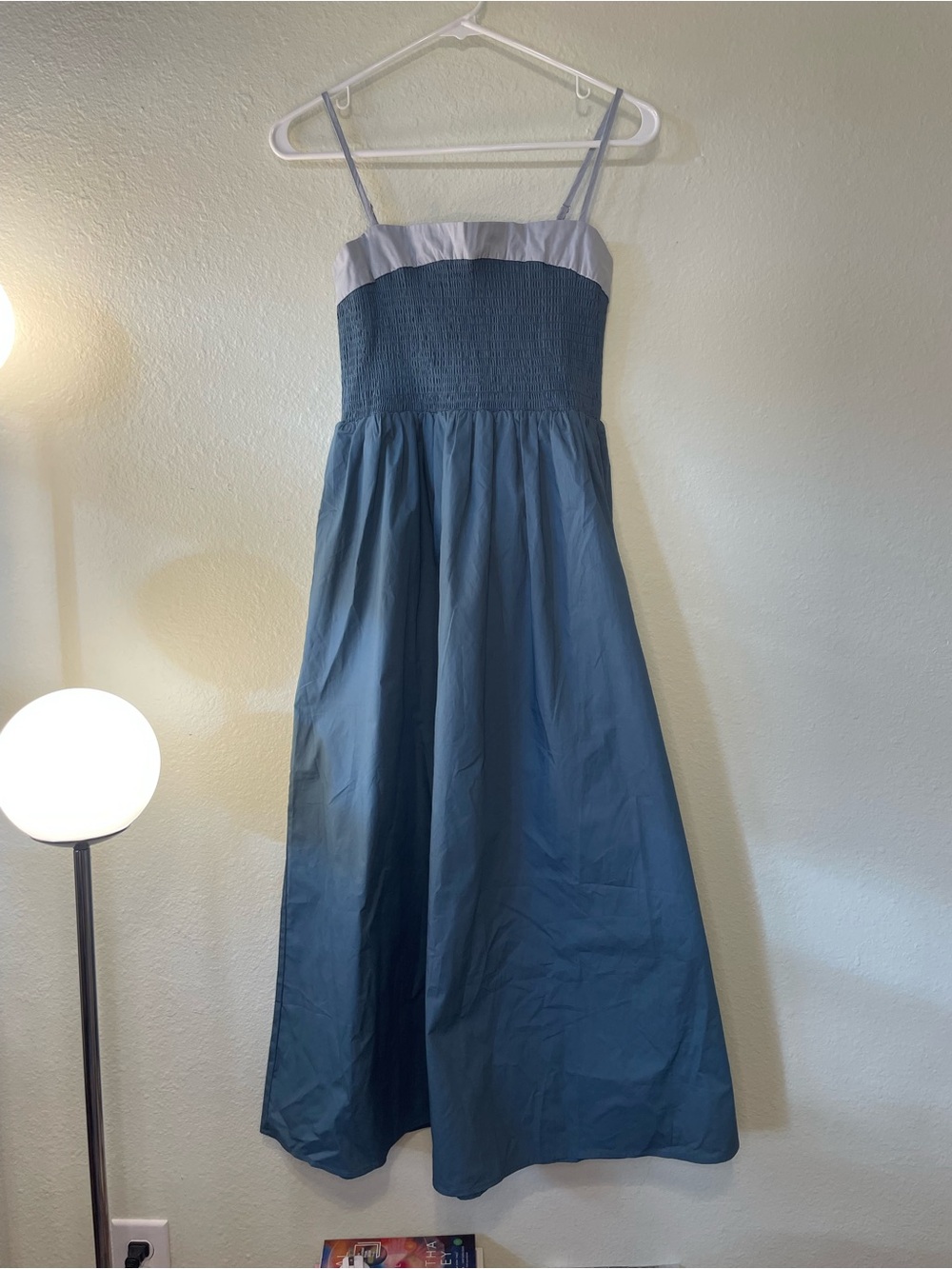 FEW MODA Slate Blue Smocked Waist Maxi Dress